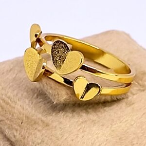 Anel Aro Duplo Coração Escovado Dourado