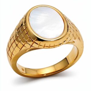 Anel Selo Dourado Madrepérola Texturizado